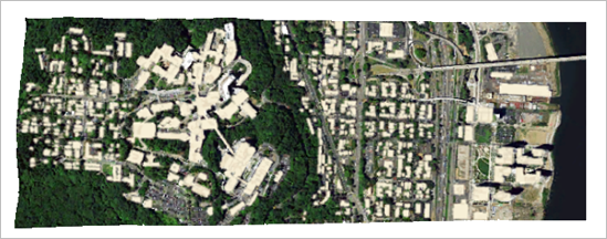Buildings displayed on aerial imagery