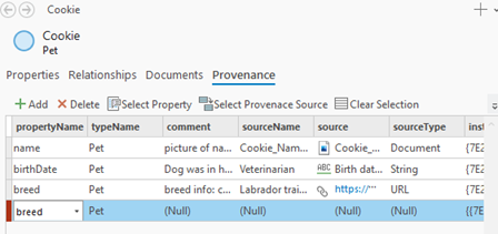 A new empty provenance record is added to the list.