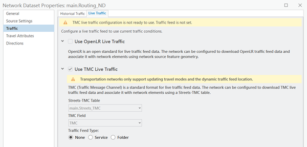 Network Dataset Properties dialog box for main.Routing_ND