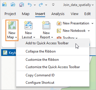 Context menu with Quick Access Toolbar options for a ribbon command