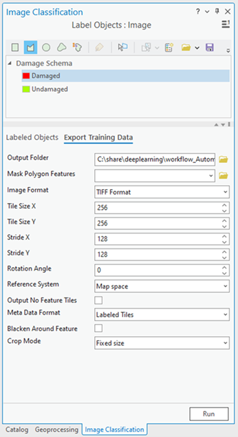 Export Training Data tab