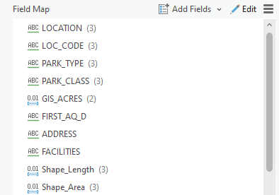 Merge field map for park layers