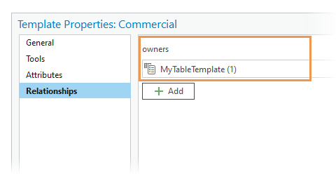 Template Properties Relationships side tab