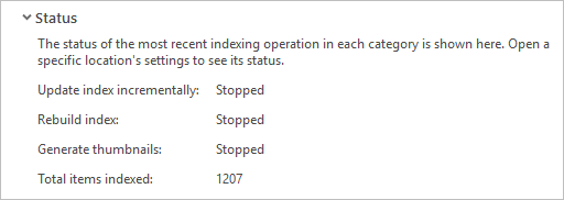 Status section of the Options dialog box Status section of the Options dialog box