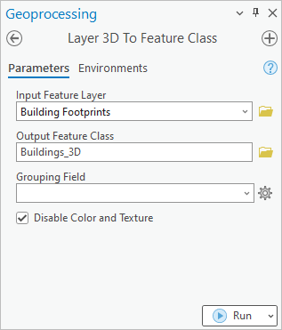 Layer 3D To Feature Class geoprocessing tool