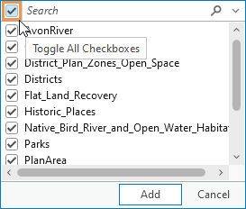 Batch input features drop-down list with all layers selected