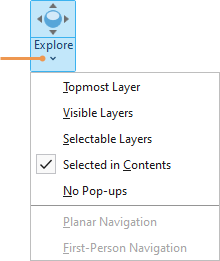 Explore tool with drop-down list of settings