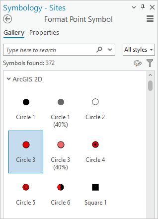 Symbology pane with Circle 3 symbol selected