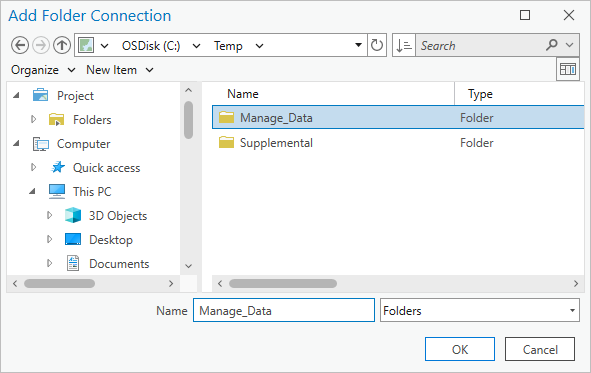 Manage_Data folder selected on the browse dialog box