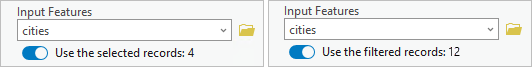 Un dataset de entrada con una selección (izquierda) y un filtro (derecha)