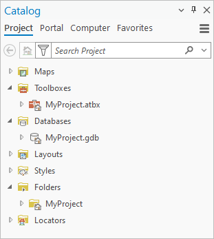 Conexiones del proyecto en el panel Catálogo Conexiones del proyecto en el panel Catálogo