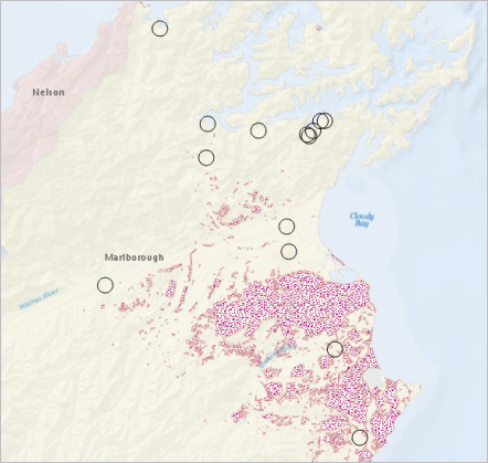 Carte des zones tampon des terrains de camping et Nassella tussock