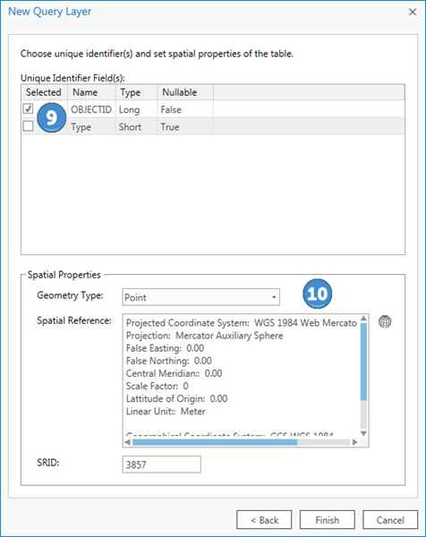 Specify the unique ID, geometry type, and coordinate system for the spatial reference. Specify the unique ID, geometry type, and coordinate system for the spatial reference.