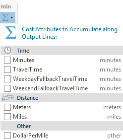 Accumulate Cost Attributes drop-down menu Accumulate Cost Attributes drop-down menu