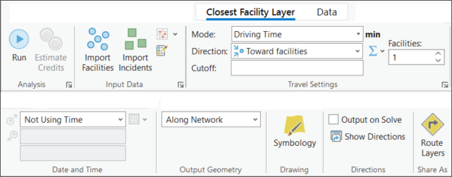 Settings on the closest facility layer tab Settings on the closest facility layer tab