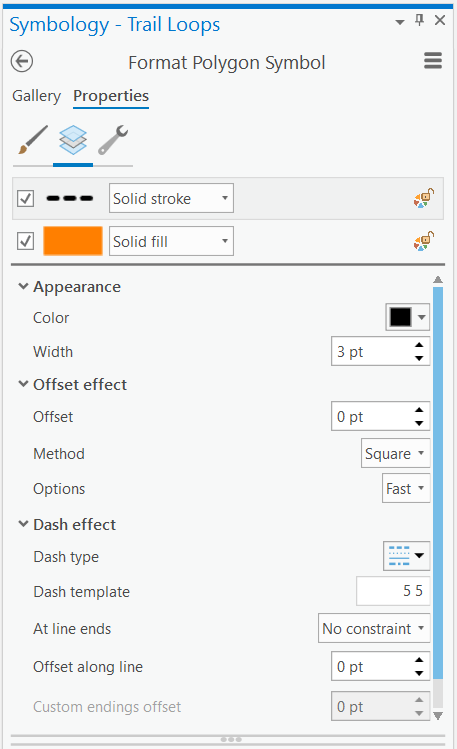 The symbology pane for a polygon feature layer.