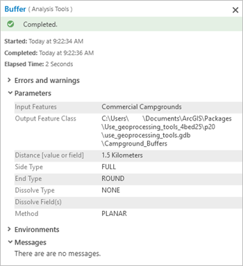 Meldungsfenster mit Details des Werkzeugs "Puffer"