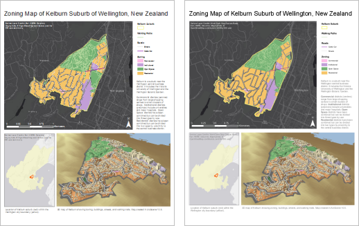 Ansicht der Karten-Layouts von ArcMap und ArcGIS Pro nebeneinander