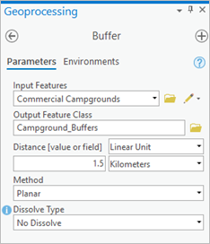 Parameter des Werkzeugs "Puffer"