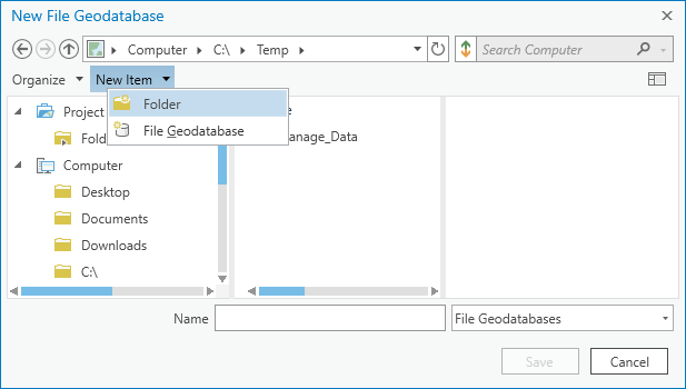 Dialogfeld "Durchsuchen" mit ausgewähltem Dropdown-Menü "Neues Element"