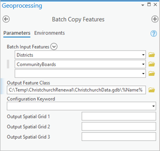 Parameter des Werkzeugs "Batch-Kopieren von Features"