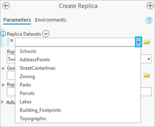 Dropdown-Menü "Replikat-Datasets"