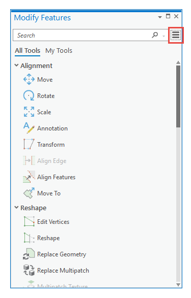 Optionen zum Ändern von Features