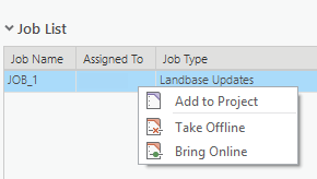 Context menu from the job list