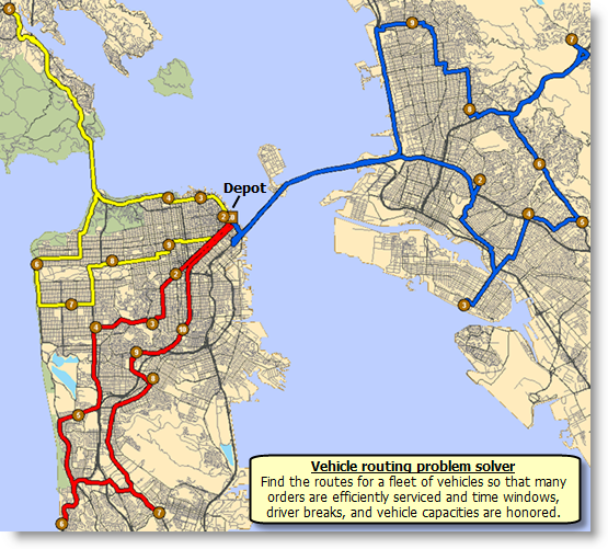 Lösungsergebnisse eines Vehicle Routing Problem