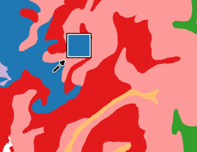 Eine Karte, in der mit dem Werkzeug "Pipette" ein blauer Farbton ausgewählt wird