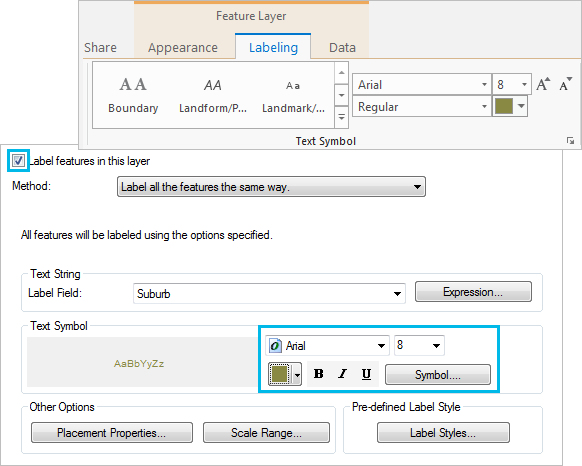 Beschriftungseinstellungen in ArcGIS Pro und ArcMap