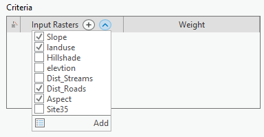 Hinzufügen von Kriterien über die Dropdown-Liste der Registerkarte "Suitability"