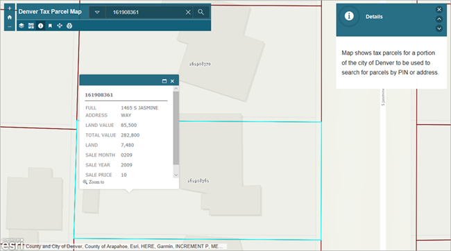 Der in einer Steuerflurstück-Web-App zum Suchen nach Grundstücken verwendete Locator