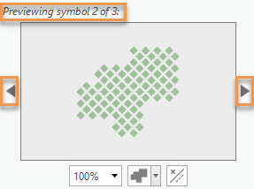 Ein Polygonsymbol mit Text, der angibt, dass Symbol 2 von 3 in der Vorschau dargestellt wird.