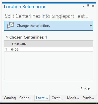 Split Centerlines Into Singlepart Features pane with chosen centerlines