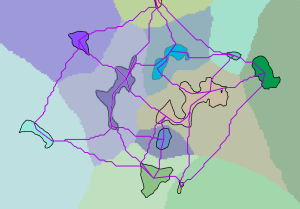 Kostenzuordnung mit Regionen, die durch Pfade verbunden sind