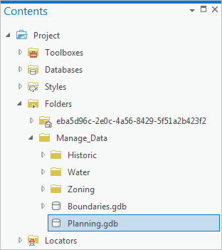 Geodatabase "Planning.gdb" im Bereich "Inhalt"