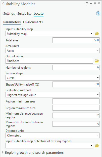 "Locate" im Bereich "Suitability Modeler"