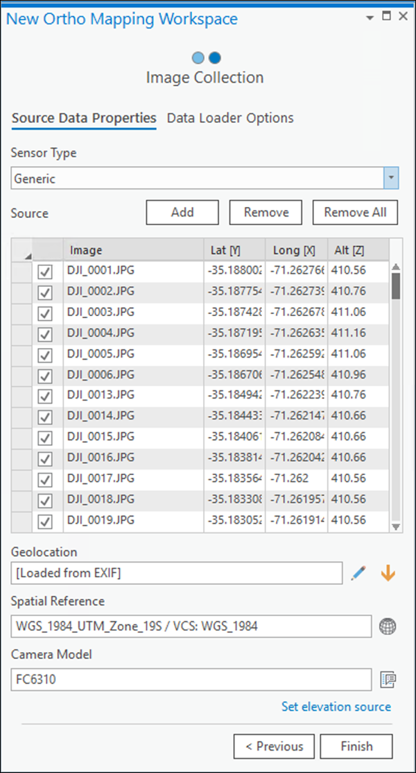 Dialogfeld zum Erstellen eines Ortho-Mapping-Workspace für Drohnenbilder