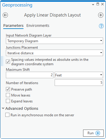 Parameter für "Layout für lineare Verteilung anwenden"