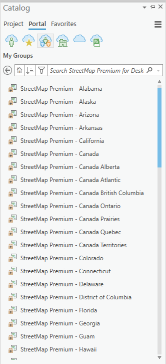 Verfügbare mobile Kartenpakete in der Gruppe "StreetMap Premium for Desktop – North America"