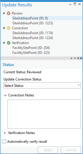 The Update Results pane grouped by life cycle