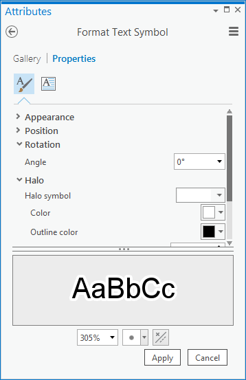 Bereich "Textsymbol formatieren"