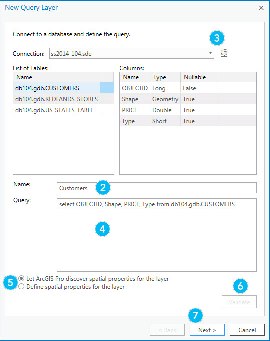 Herstellen einer Verbindung mit einer Datenbank und Definieren der SQL-Abfrage für den neuen Abfrage-Layer.