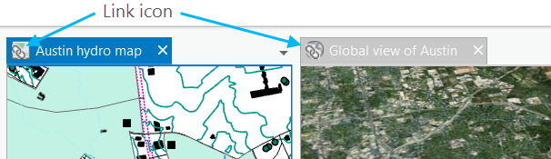 Das Indikator-Symbol für die Anzeigeverknüpfung überlagert den Kartenansichtstyp mit dem Kettensymbol wie hier gezeigt.