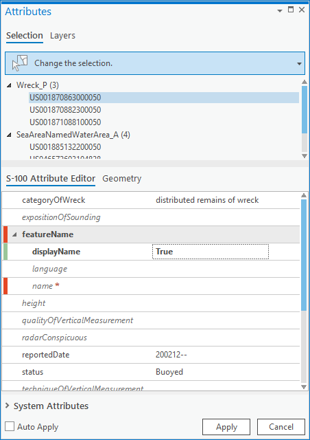 S-100 Attribute Editor status visualization