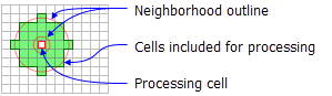 Abbildung einer Verarbeitungszelle mit Standard-Kreisringnachbarschaft