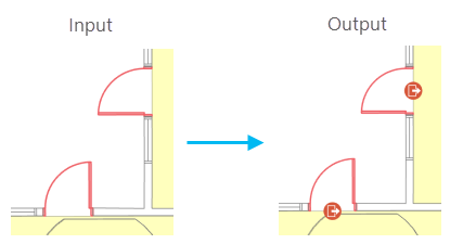 Beispiel für das Werkzeug "Einrichtungszugänge generieren" für einflügelige Türen