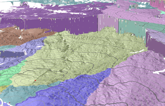 Oberfläche der akkumulativen Kosten in einer perspektivischen 3D-Ansicht