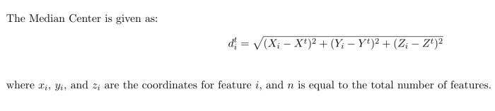 Gleichung, die vom Algorithmus für den Medianwert für Mittelpunkt minimiert wird
